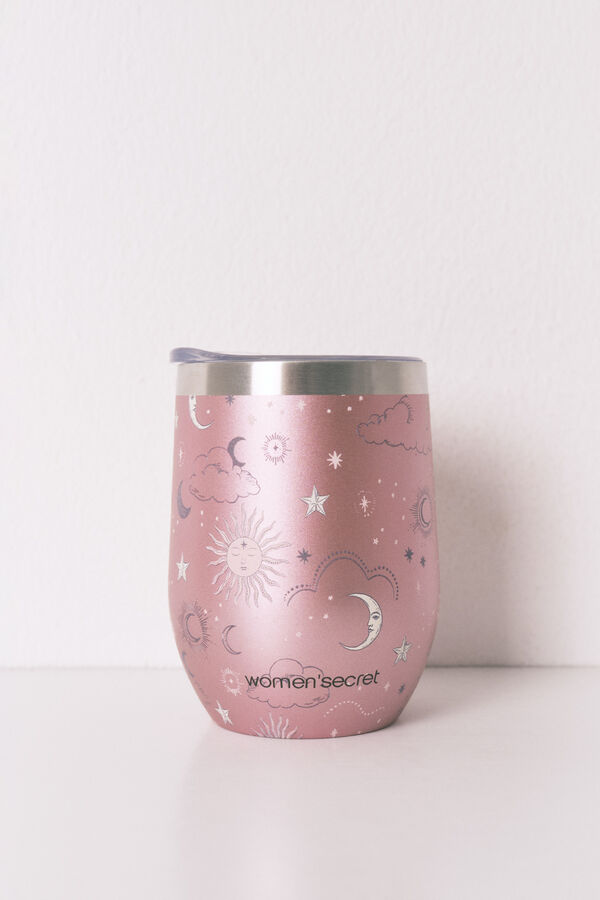 Women'secret Taza térmica de metal rosa con estampado astral rosa