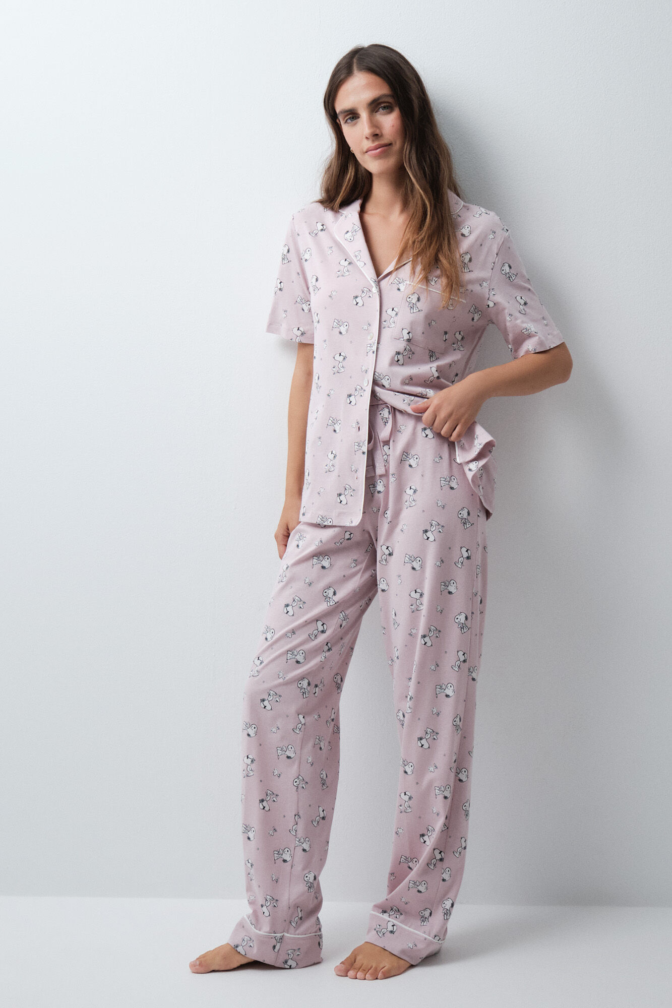 Women'secret Pijama camisera de algod&oacute;n Snoopy rosa