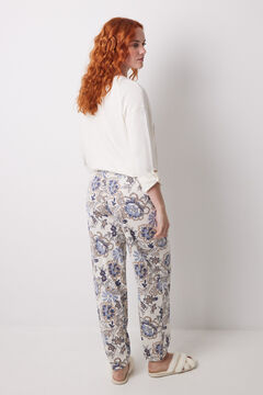 Womensecret Pantalón largo zanahoria 100% algodón flores azul