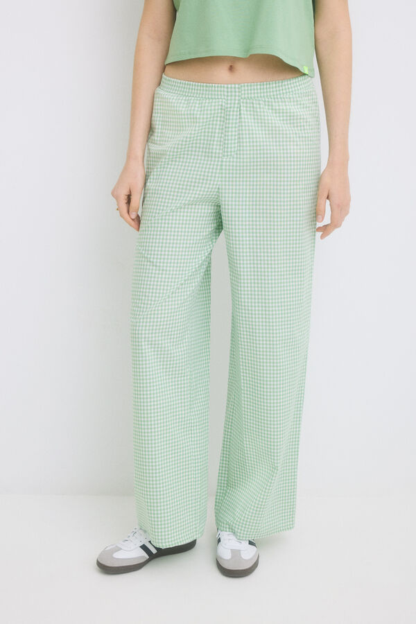 Womensecret Pijama 100% algodón con cuadros vichy verdes verde