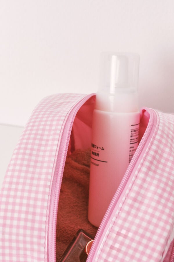 Women'secret Neceser acolchado a cuadros y rayas rosa rosa