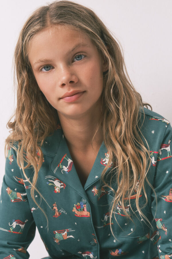 Women'secret Pijama infantil con perritos 100% algodón verde