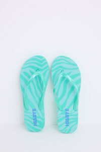 Womensecret Chanclas con estampado de logo verde estampado