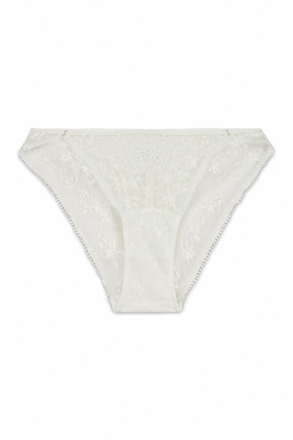 Women'secret Panty clásica de encaje de lurex blanco blanco