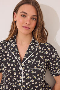 Womensecret Pijama camisera short clásico floral 100% algodón negro