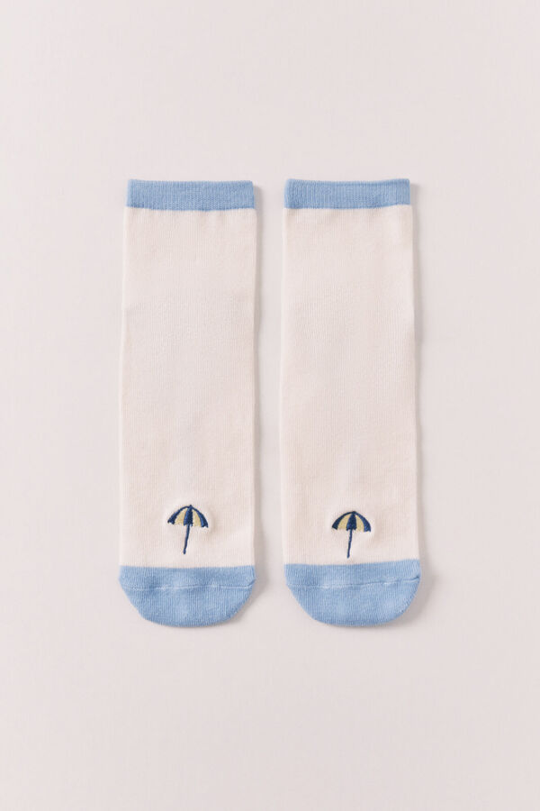 Women'secret Calcetines cortos bordado sombrilla azul