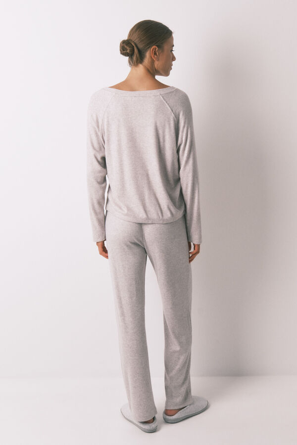 Women'secret Pijama larga canalé perchado gris gris