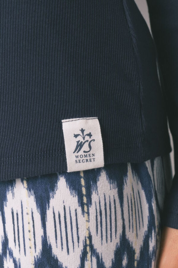 Women'secret Playera manga larga de algod&oacute;n azul azul