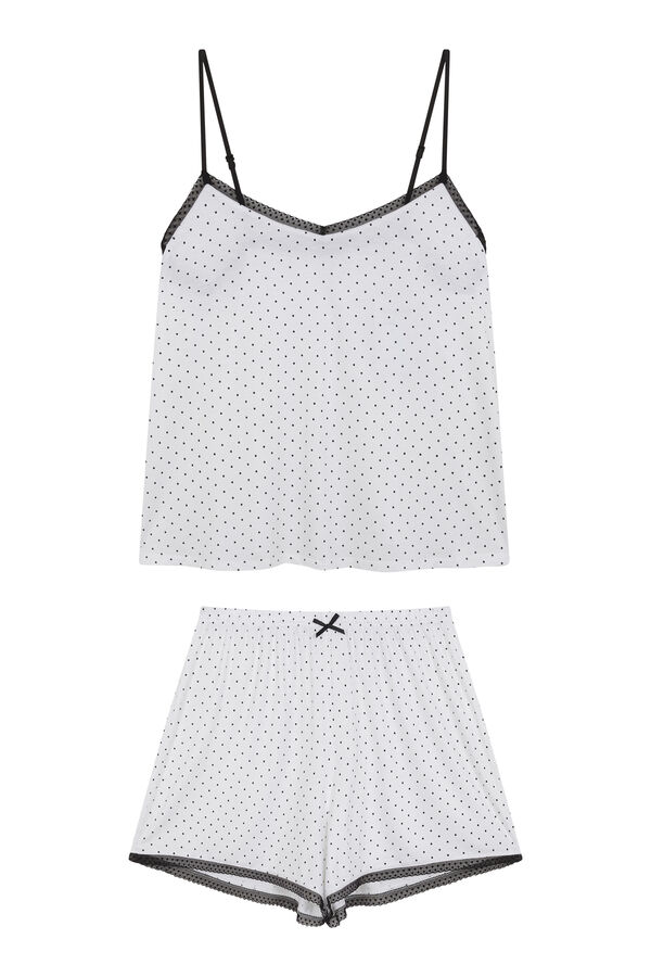 Women'secret Pijama corta de puntos blancos blanco