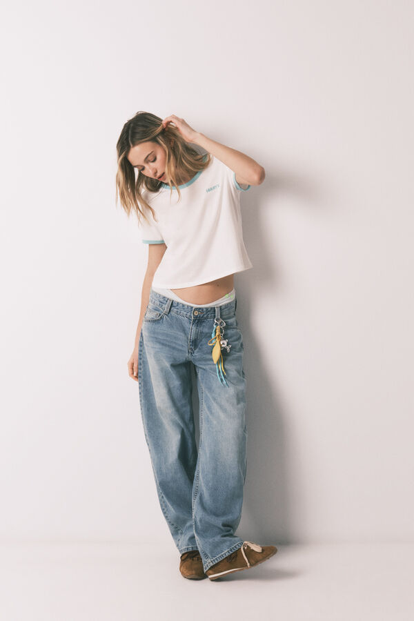 HI&BYE Playera lisa manga corta de 100% algod&oacute;n blanca marfil