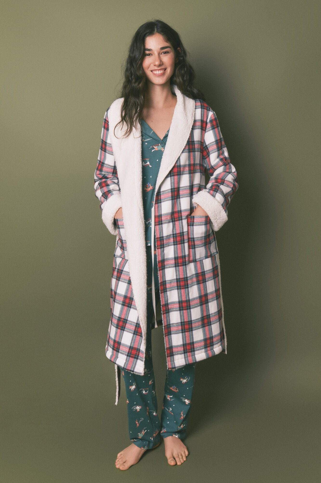 Women'secret Bata de franela y borrego