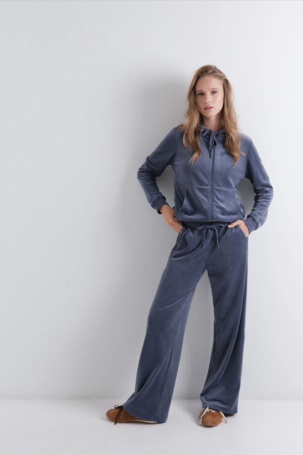 Womensecret Pantalón de terciopelo azul suave  azul