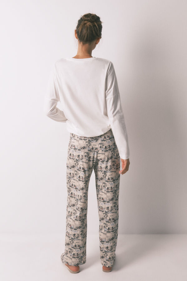 Women'secret Pijama larga blanco de Mickey Mouse 100% algodón marfil