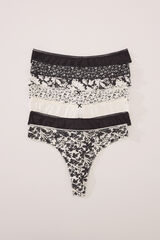 Womensecret Pack de 7 tangas de algodón con estampado mixto en blanco y negro negro