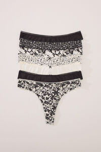 Womensecret Pack de 7 tangas de algodón con estampado mixto en blanco y negro negro
