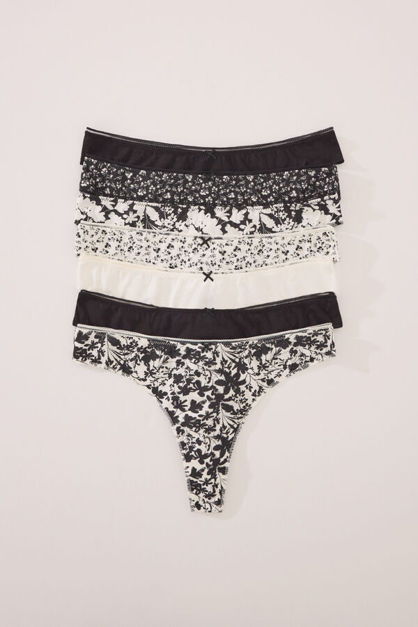 Womensecret Pack de 7 tangas de algodón con estampado mixto en blanco y negro negro
