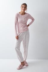 Women'secret Pijama larga de algod&oacute;n con estampado floral rosa rosa
