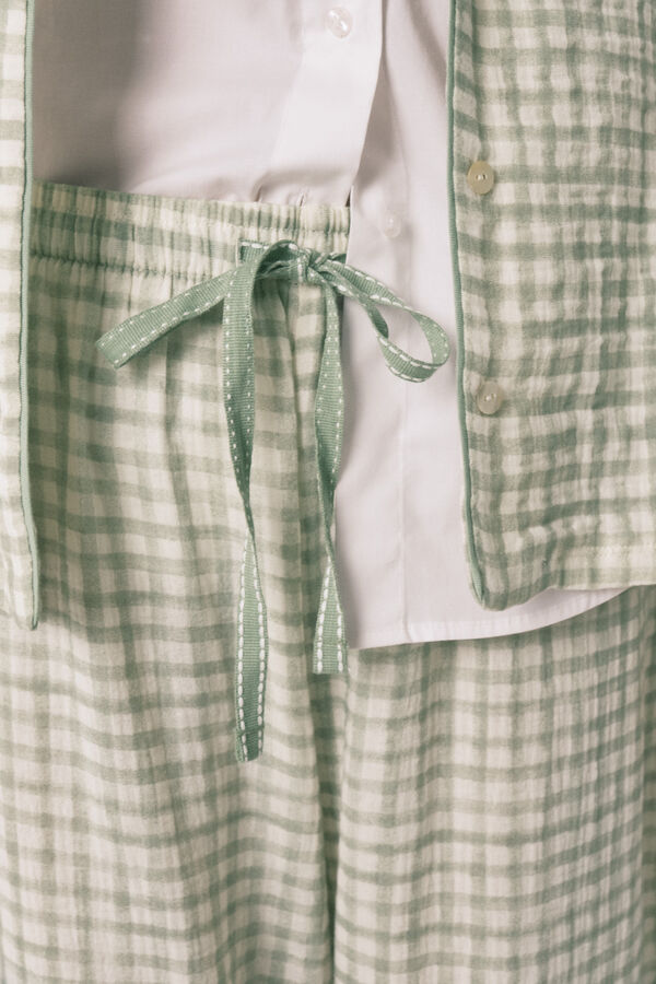 Women'secret Pijama camisera larga de 100% algod&oacute;n estampado a cuadros verde