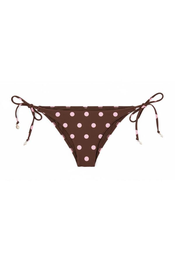 Women'secret Panty de bikini de tiras medias con estampado de puntos marr&oacute;n estampado