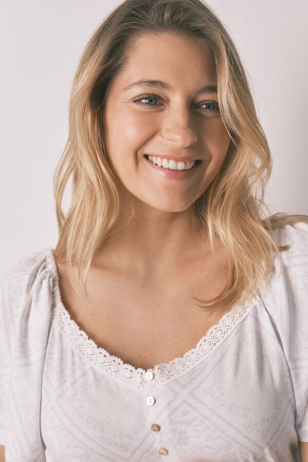 Women'secret Camis&oacute;n maternity con olanes de algod&oacute;n azul estampado