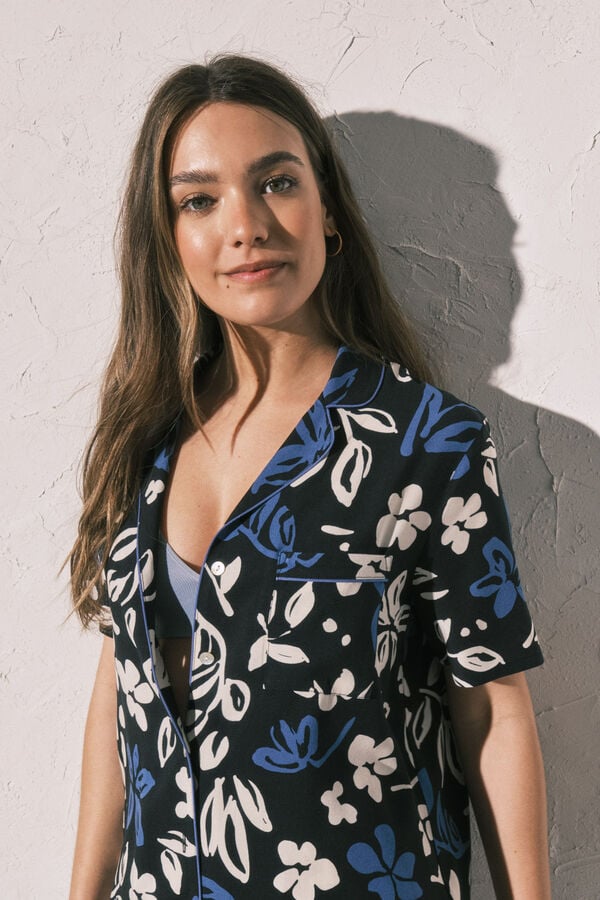 Women'secret Pijama capri camisera de flores azul estampado