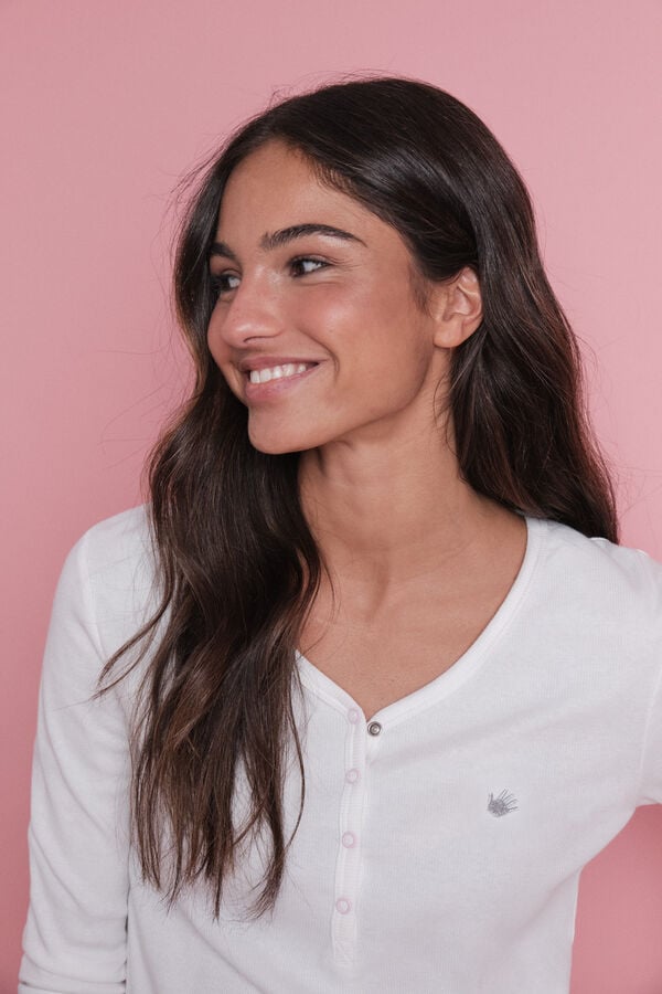 HI&BYE Pijama larga con rayas blancas y logo.  blanco