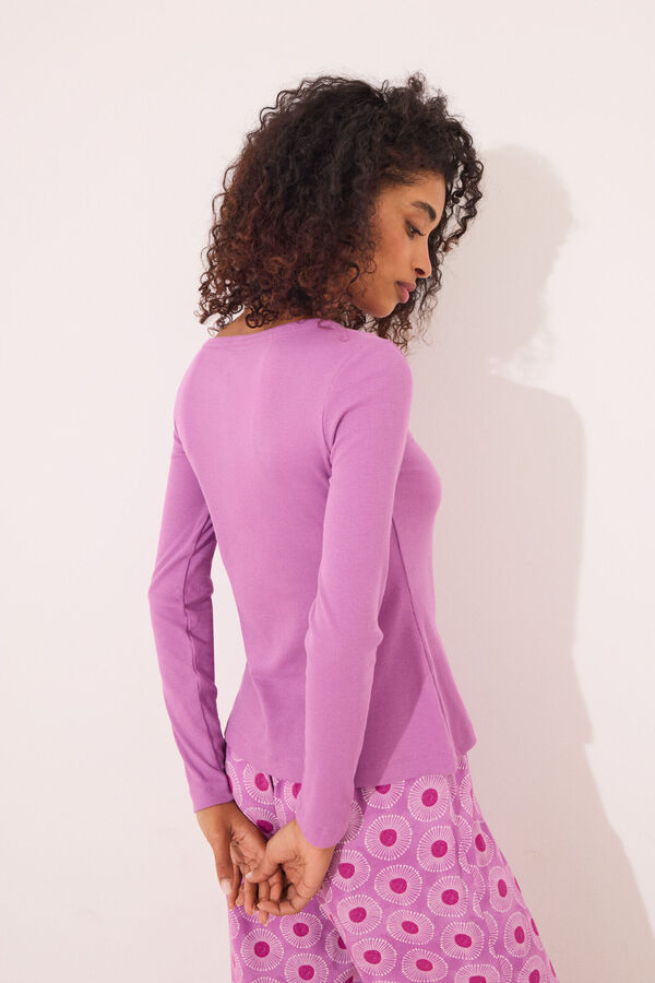 Womensecret Playera de manga larga de canalé morado morado/lila