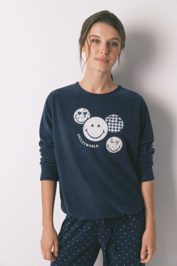 Womensecret Pijama larga de forro polar azul marino SmileyWorld® azul