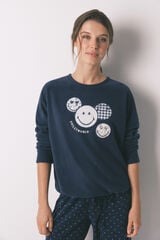 Womensecret Pijama larga de forro polar azul marino SmileyWorld® azul