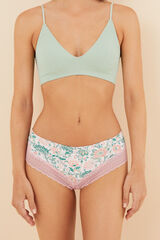 Womensecret Panty brasileño ancho encaje flores rosa rosa