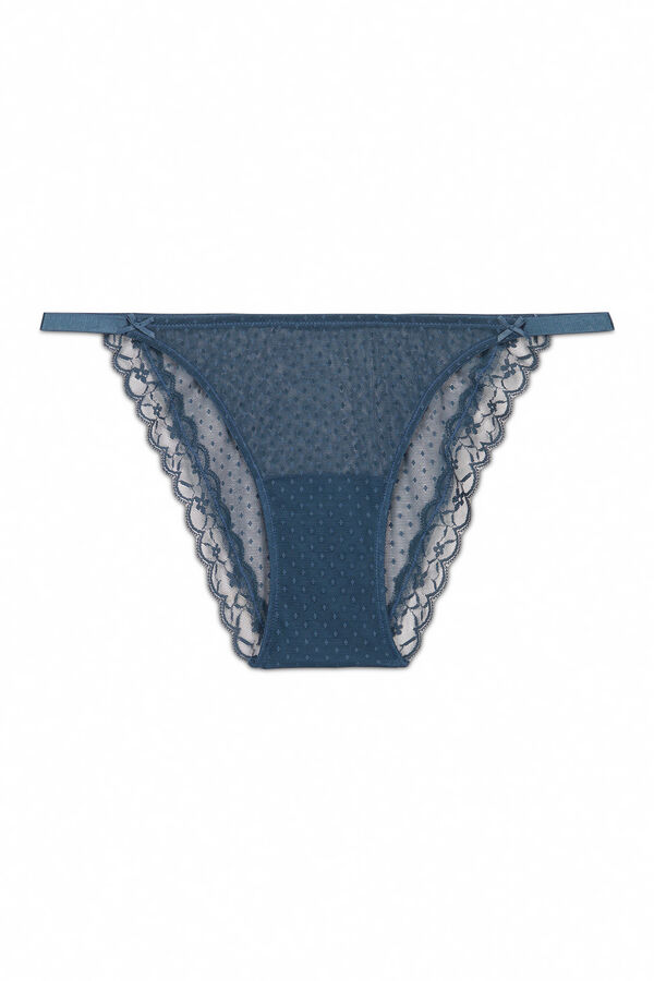 Women'secret Panty clásica de tiras de encaje verde verde