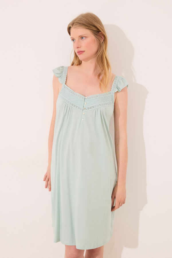Womensecret Camisón midi " Premamá " con pechera plisada verde