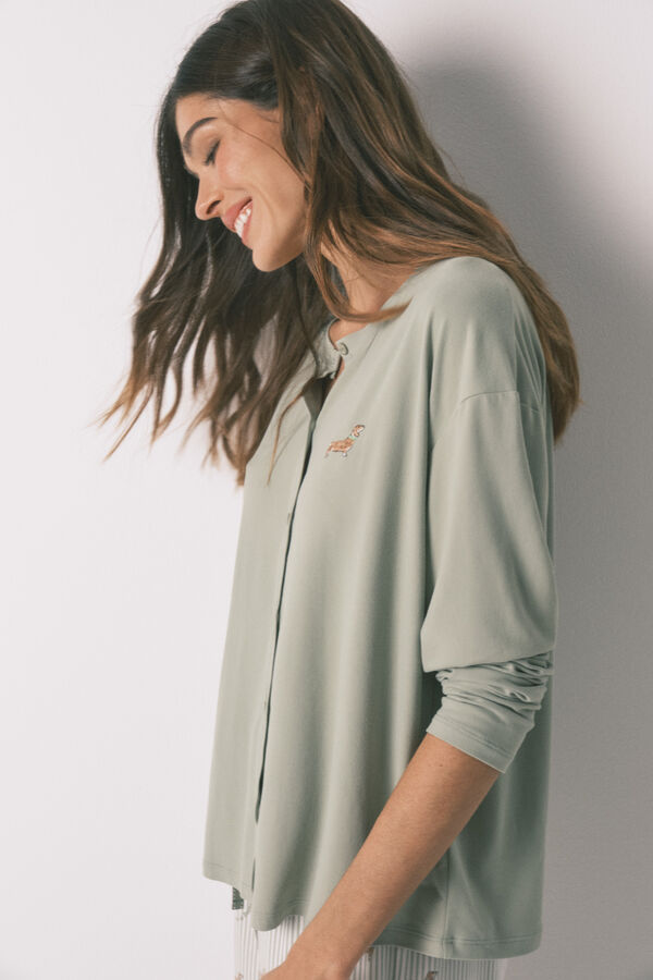 Women'secret Pijama larga estampado de perritos de tejido suave verde verde