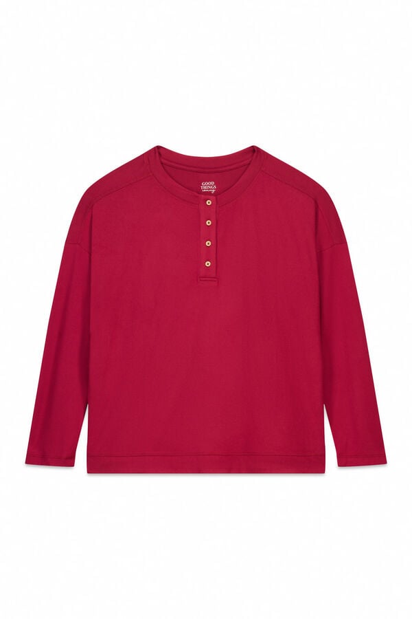 Women'secret Playera tejido de manga larga de ante rojo rojo