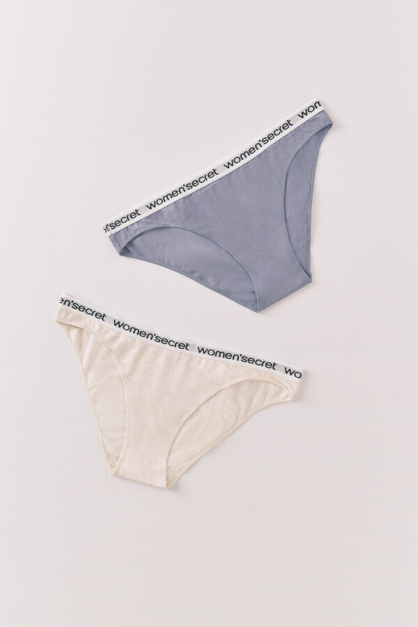 Women'secret Pack de panties clásica de algodón con logo blanco marfil