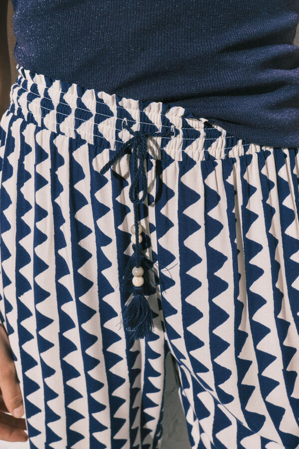 Women'secret Pantal&oacute;n largo estampado geom&eacute;trico azul estampado