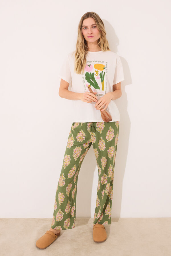 Womensecret Playera manga corta 100% algodón "verduras" marfil