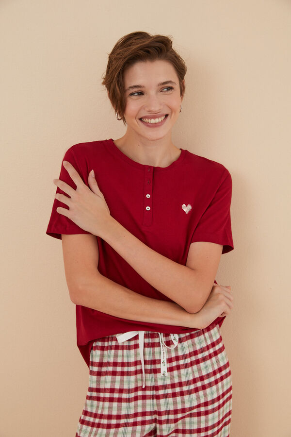 Womensecret Camiseta 100% algodón roja rojo
