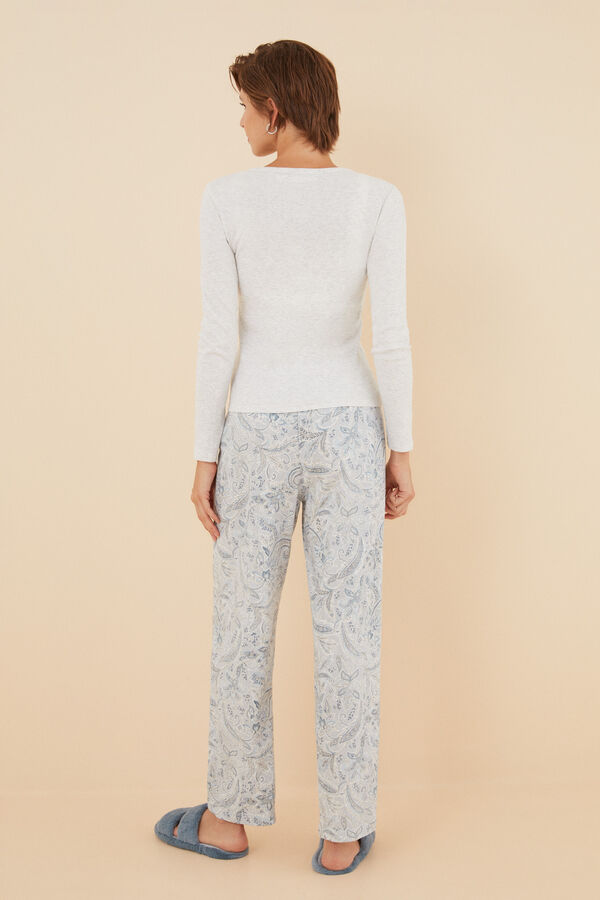 Womensecret Pijama larga canalé y algodón Paisley gris