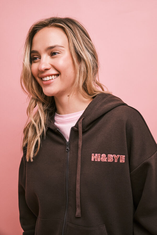 HI&BYE Sudadera con cierre y capucha marr&oacute;n caf&eacute;
