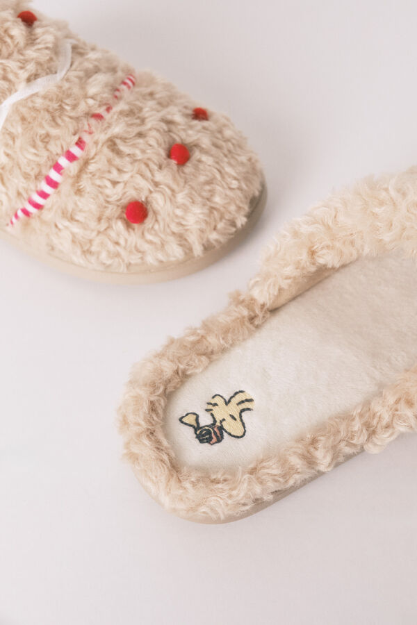 Women'secret Pantuflas para casa beige de borrego de Snoopy café