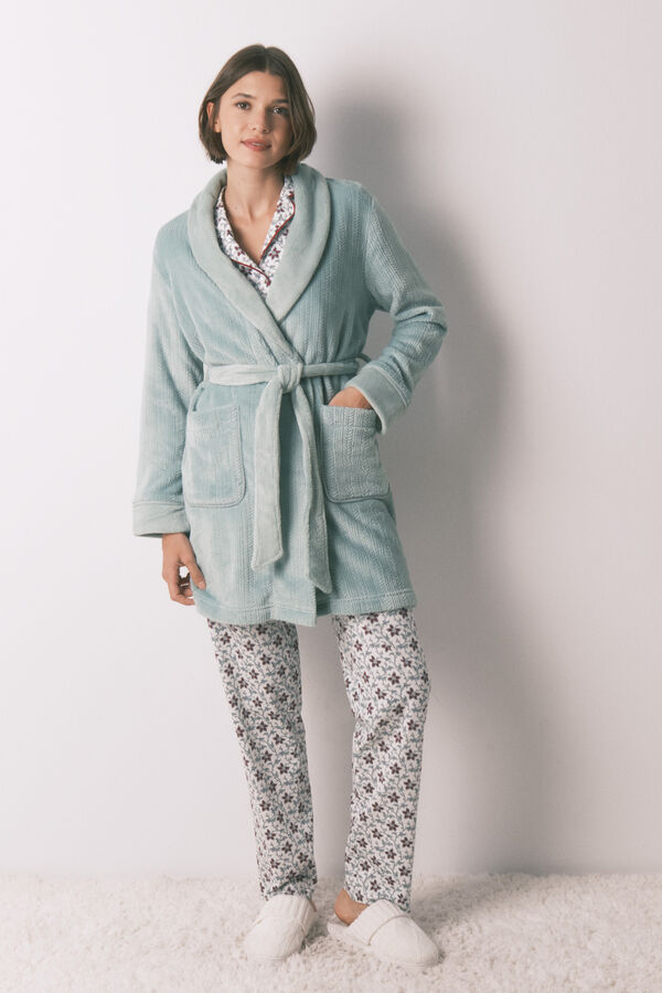 Women'secret Bata midi cruzada de tejido forro polar azul