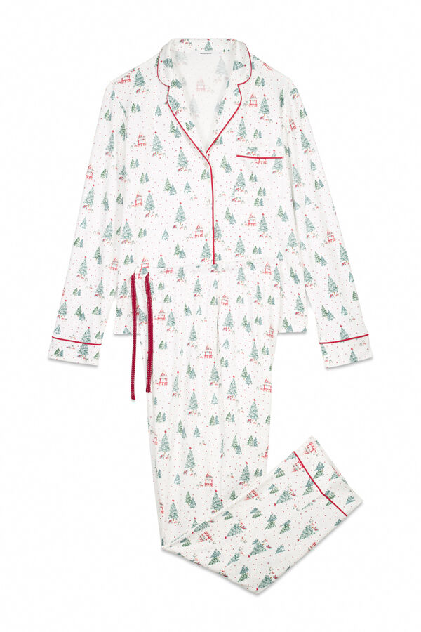 Women'secret Pijama camisera largo con estampado navidad blanco marfil