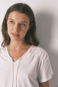 Women'secret Playera manga corta fruncida de algod&oacute;n blanca