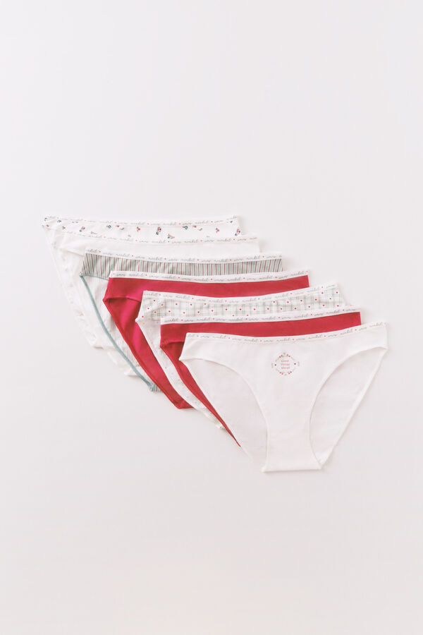 Women'secret Pack de 7 panties clásica de algodón con estampado navidad púrpura