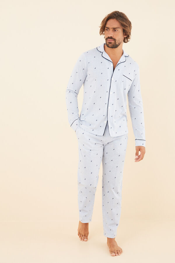 Womensecret Pijama camisera hombre 100% algodón estampado azul