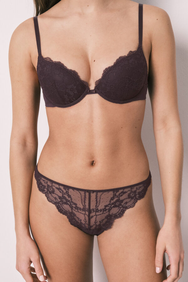 Women'secret Tanga de encaje morada morado/lila