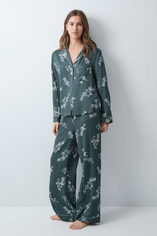 Women'secret Pijama larga camisera verde de peces verde