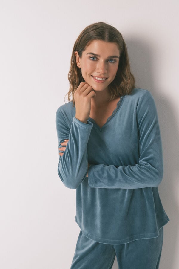 Womensecret Pijama larga de terciopelo verde. verde
