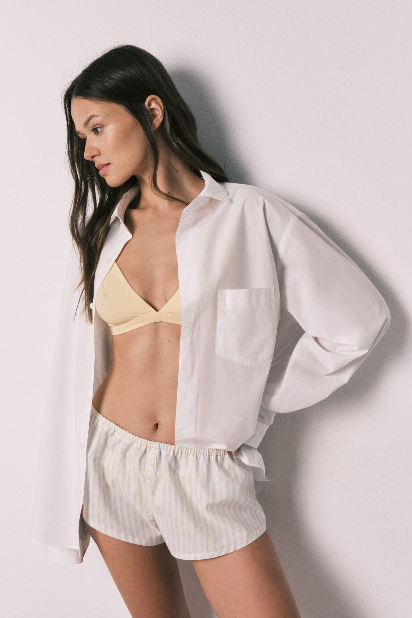 Women'secret Panty ancho de algod&oacute;n estampado de rayas amarillo